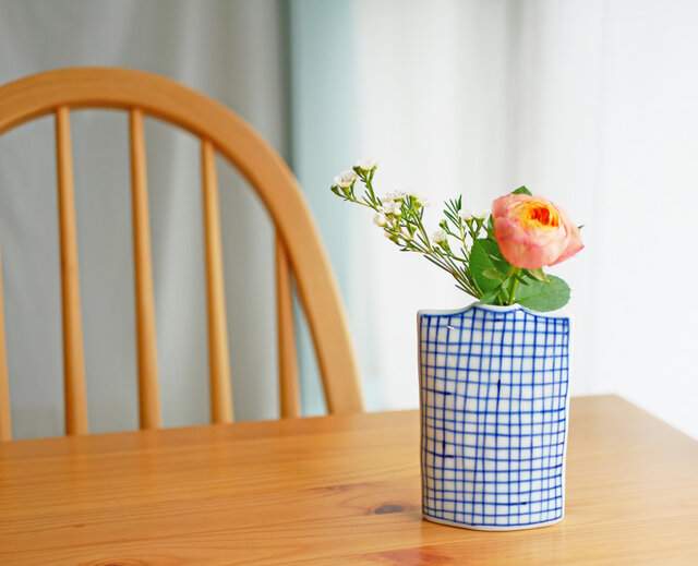 真窯手繪四角線條雙面花瓶 東京食器