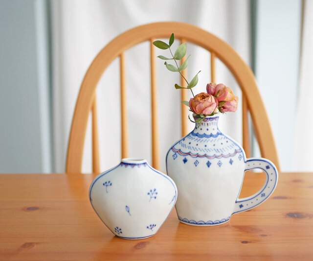 真窯北歐風雙面花瓶組合 手繪北歐風 北歐風雙面把手 預購 東京食器