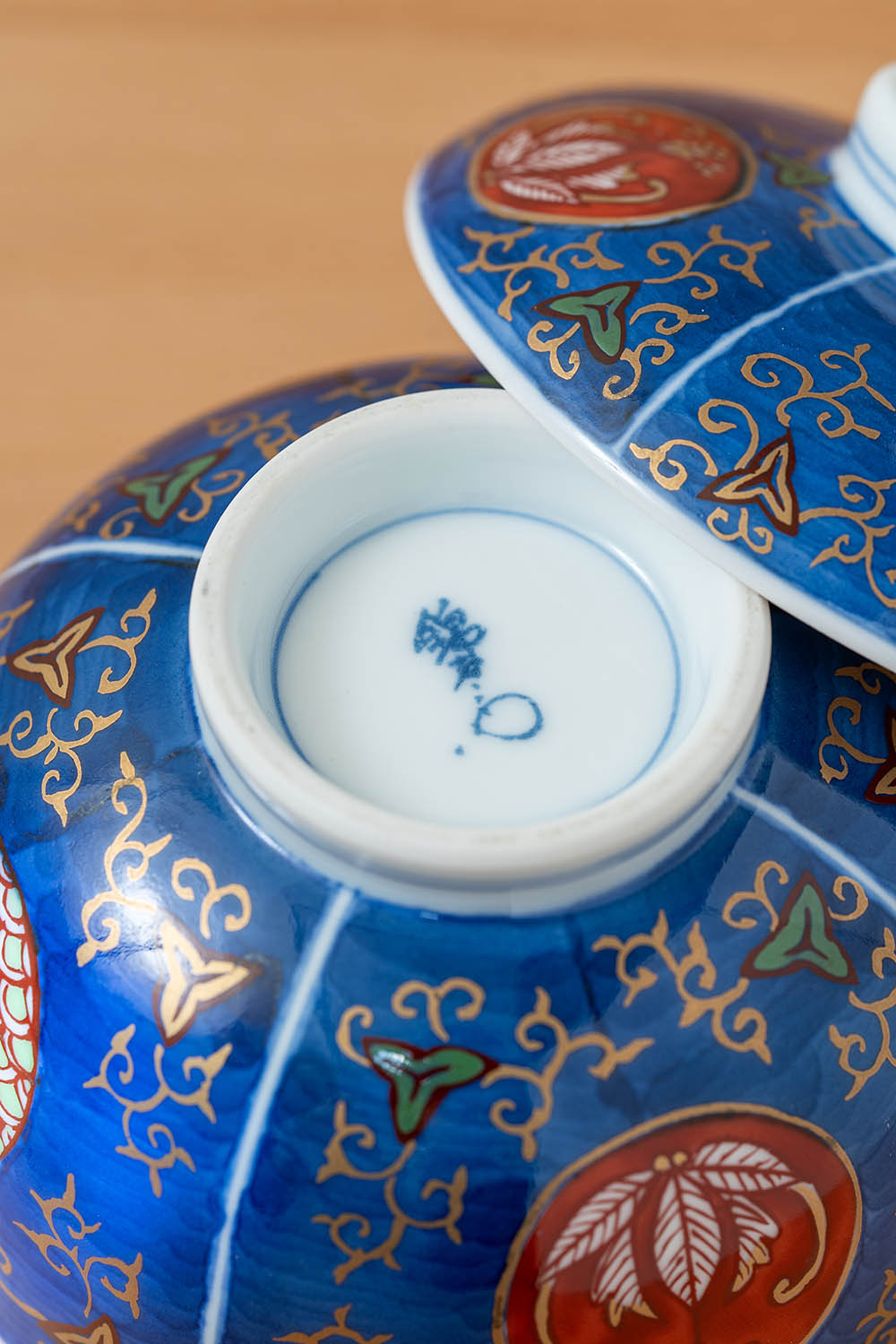 蔵c7894c1】有田 染付 丸紋 蓋茶碗 六客 伊万里、有田