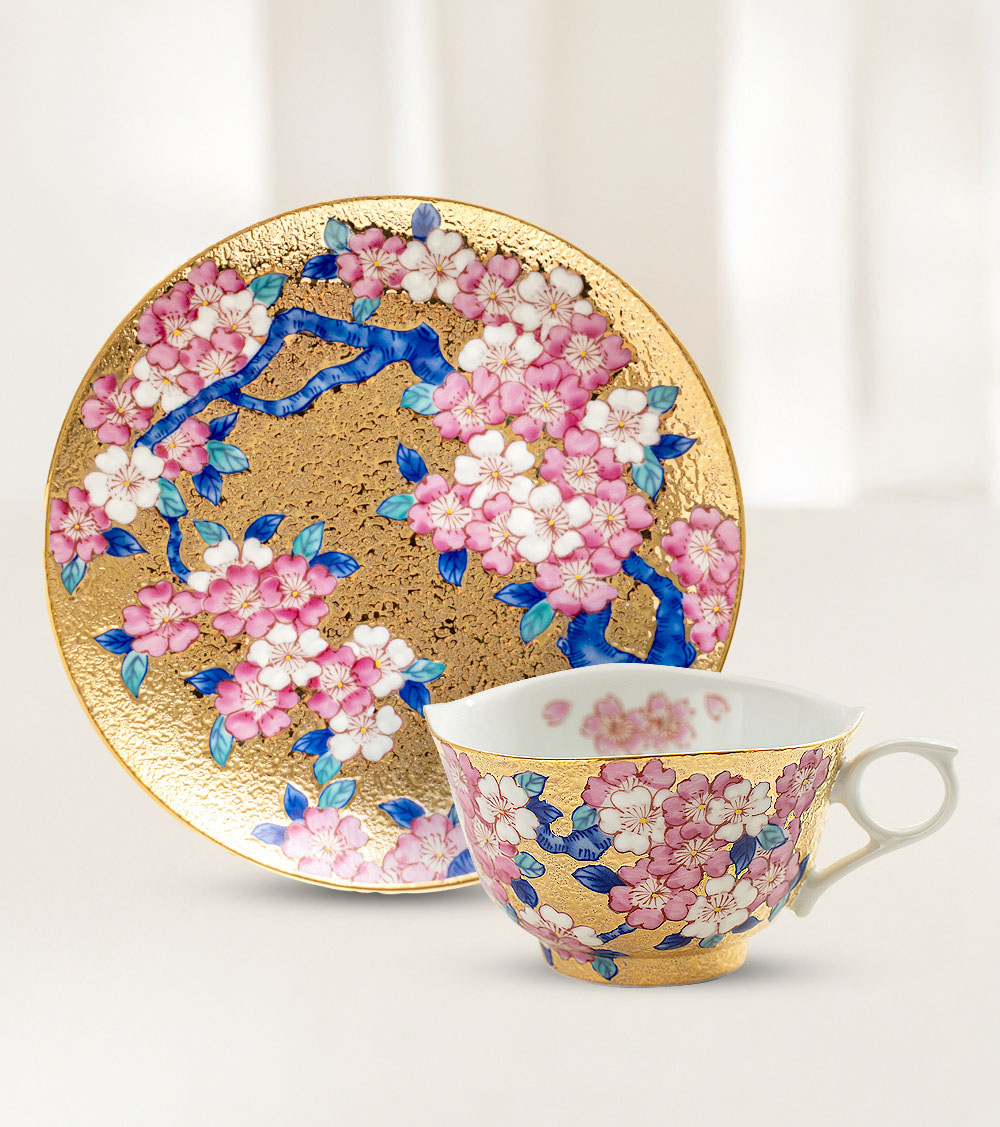 金彩櫻繪咖啡杯盤組/江口天童作品/金龍窯/木盒裝- 東京食器 金彩櫻繪咖啡杯盤組/江口天童作品/金龍窯/木盒裝- 東京食器