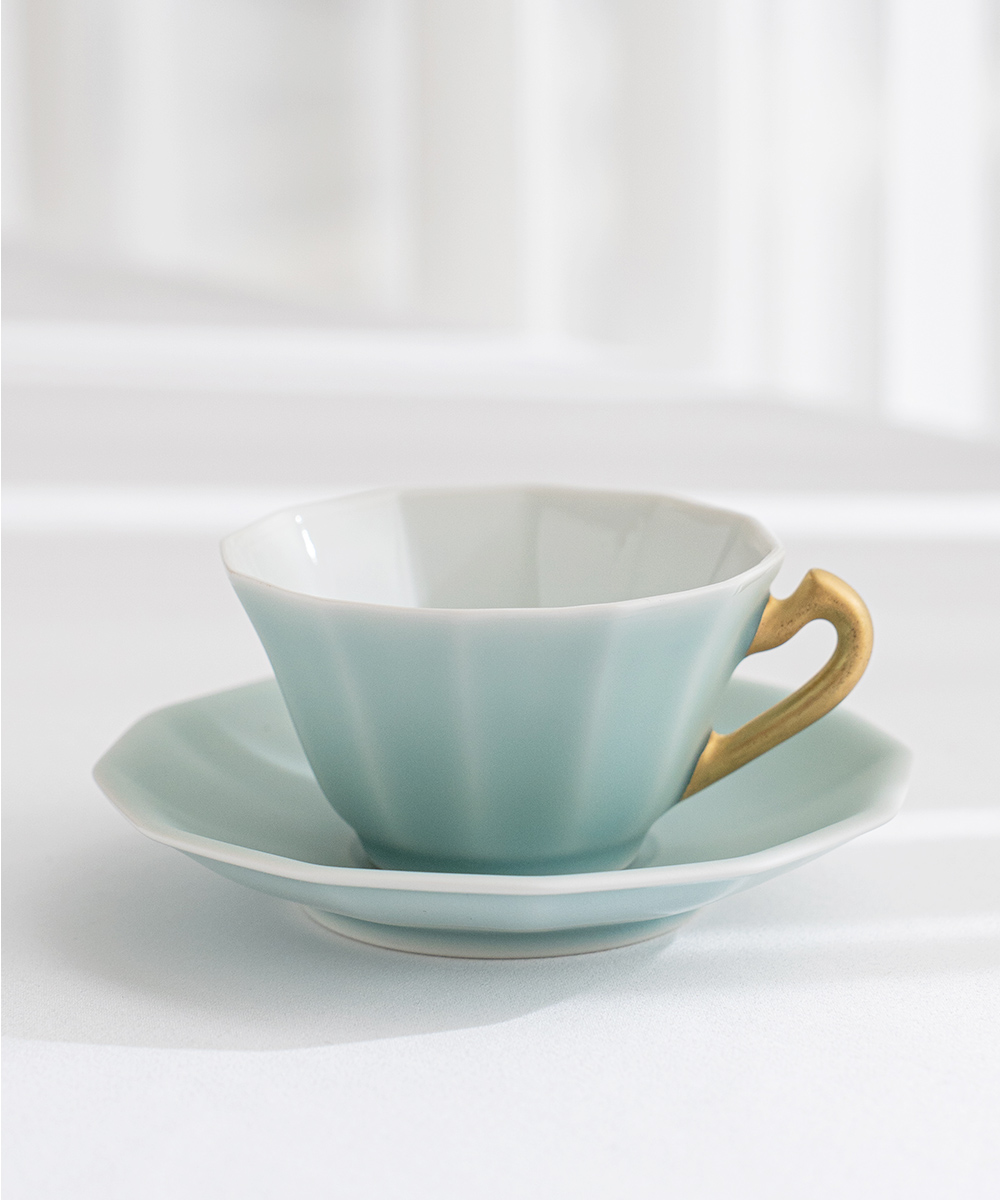 Moist青瓷系列金彩十二角Espresso咖啡杯盤組(大) /畑萬陶苑- 東京食器