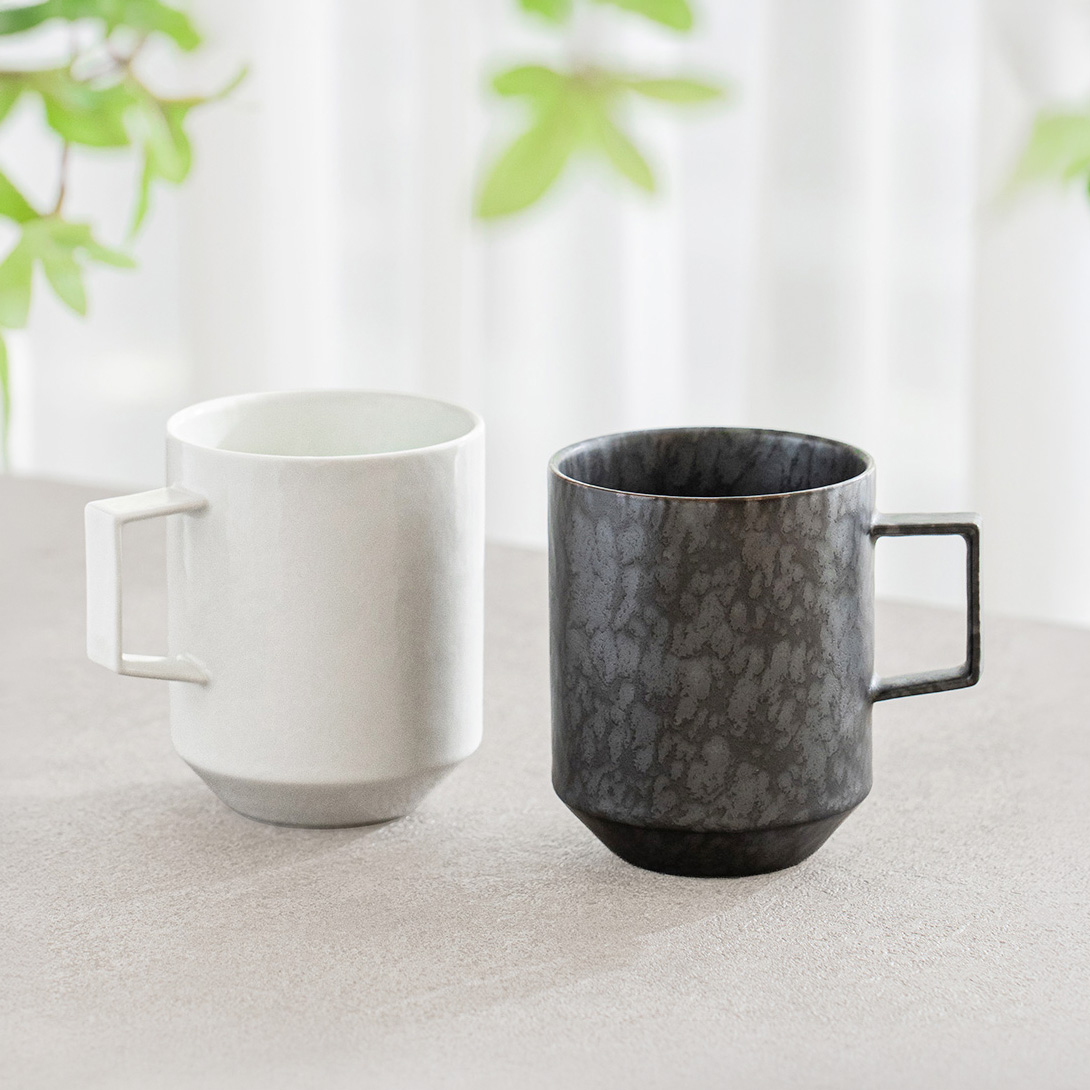 9折優惠組】泡白&黑絞馬克杯對杯組(400ml) /金善窯- 東京食器